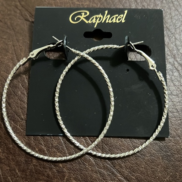 3/$18 Raphael Silver Textured Hoop Pierced Earrings - 2” Long - Lot 459 - Picture 3 of 4